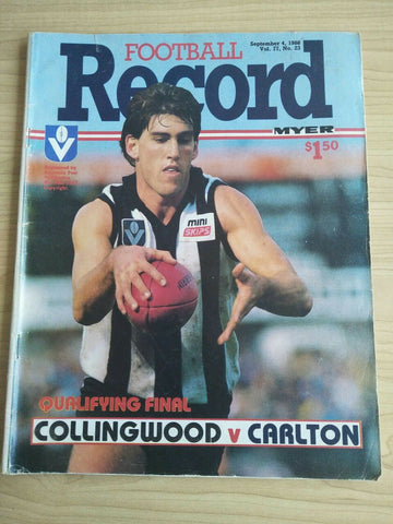 VFL 1988 Qualifying Final Football Record Collingwood v Carlton