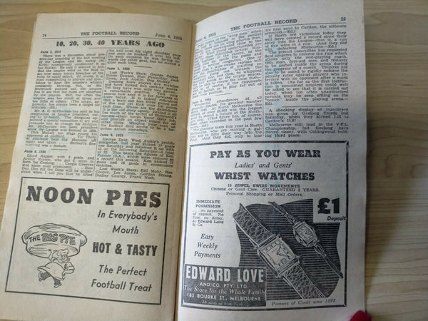 VFL 1955 June 4 Football Record Collingwood v Geelong