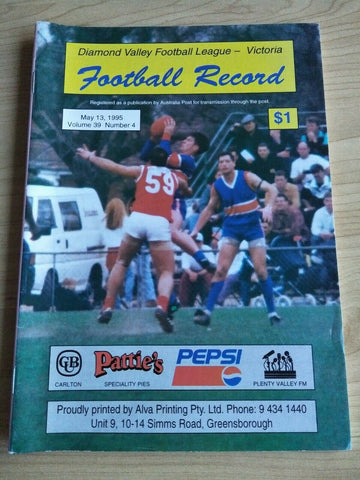 Football 1995 13th May Diamond Valley Football League Football Record Vol. 39, No. 4