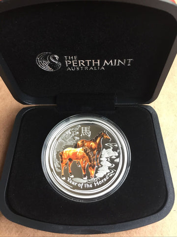 2014 $1 Year Of The Horse Coloured One Ounce Silver Proof Coin