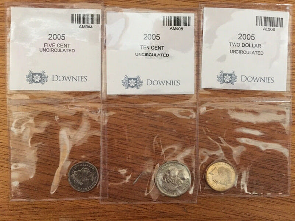 Australia 2005 6 Coin Set Plus WWII 20c, 50c, $1 &    50c Student In Special Folders. Unc