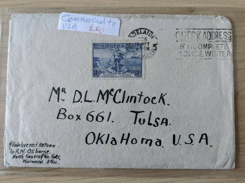 Australia 3d Cable Cover to Oklahoma South Aust Centenary Cinderella on back