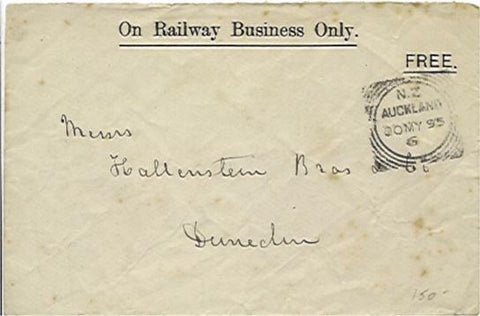 NZ New Zealand Official Railway Free cover with embossed Arms on reverse.