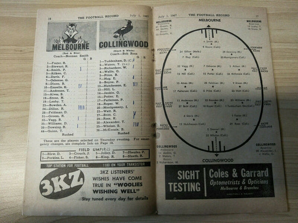 VFL 1967 July 1 Football Record Melbourne v Collingwood