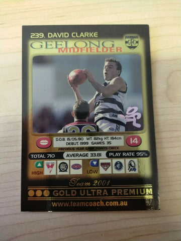 2001 Teamcoach Gold Prize Card Geelong 239 David Clarke