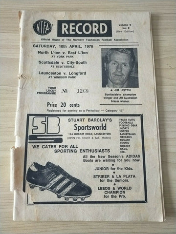 Northern Tasmania Football Association Saturday 10th April 1976 Football Record