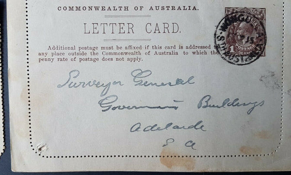 Australia Letter card 1d KGV Riverina District NSW sheep farm used with faults
