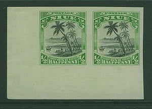 Niue Cook Islands  SG 38 ½d Captain Cook landing palms Imperf proof pair. No gum