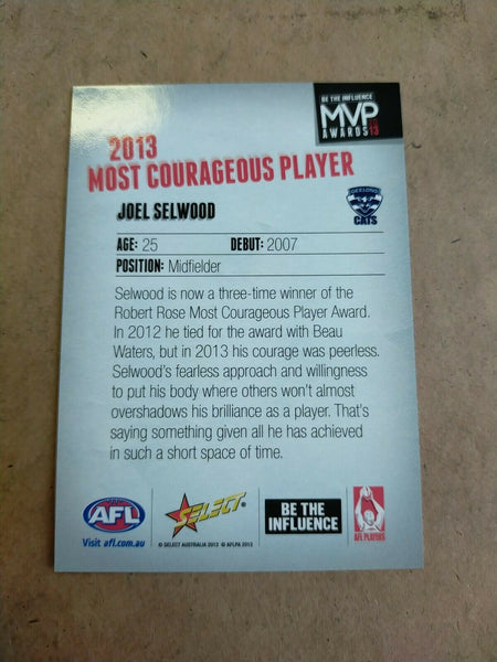 Select 2013 MVP Awards Joel Selwood Most Courageous Player Geelong Cats