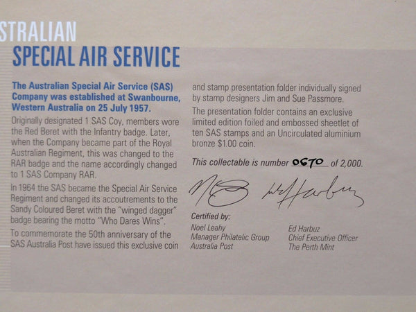 50TH Anniversary Special Air Service Coin and Stamp Folder Limited 0670/2000