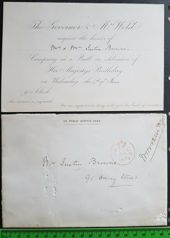 Tasmania 1879 "FREE" Frank + invitation from Governor to Queen's Birthday Ball