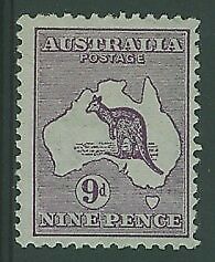 Australia SG 10 9d Violet Kangaroo 1st Watermark with variety Break in leg MLH