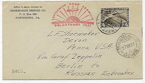 Germany, 4 Mark Zeppelin Polar Flight on flown cover to Russian Icebreaker