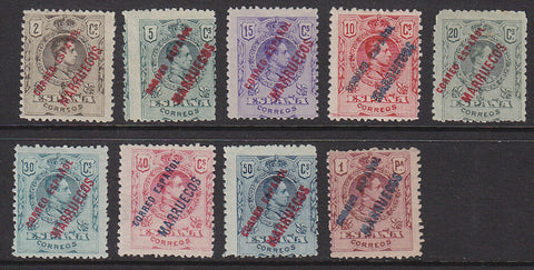 Spanish Morocco on Spain SG 30/9 Optd CORREO ESPANOL MARRUECOS Set to1p ex 25c M