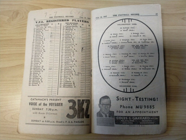 VFL 1957 July 13 Football Record Collingwood v Melbourne