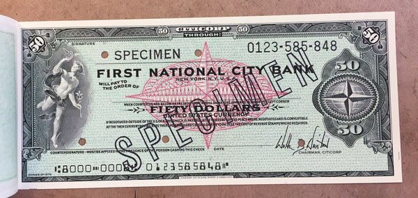 USA Three $50 CiticorpTravellers Cheques Overprinted Specimen In Official Folder