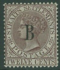 Thailand, British P.O. in Siam on Straits Settlements 12c brown-purple SG 22 M