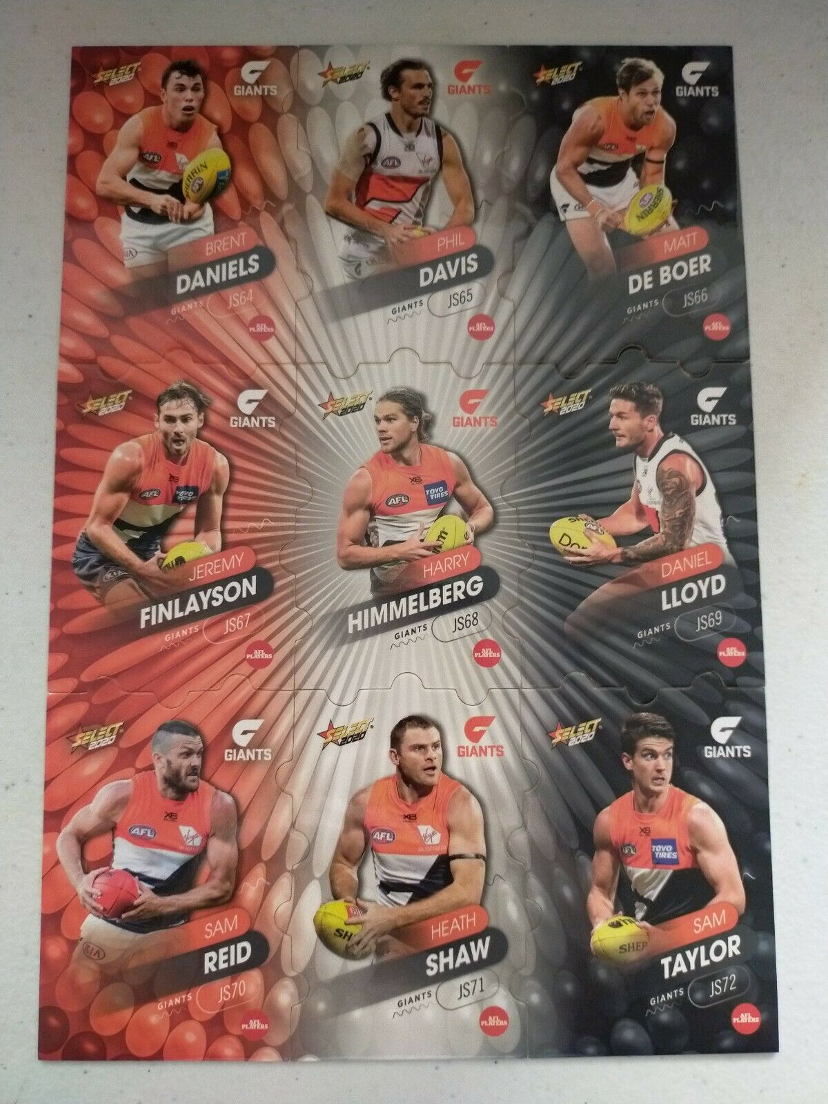 2020 Select Footy Stars Jigsaw Puzzle GWS Giants Team Set Of 9 Cards