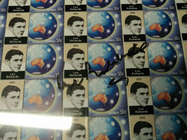 Collingwood Football Club 50c Stamp Sheet Lou Richards SIGNED