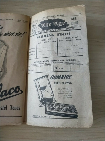 VFL 1952 September 13 Football Record 2nd Semi Final Geelong v Collingwood