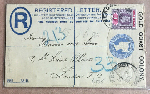 Gold Coast 1905 Queen Victoria Registered Letter Postal Stationery To London
