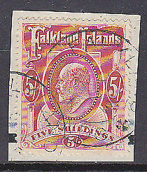 Falkland Islands SG 50 5/- red KEVII used on piece stamp