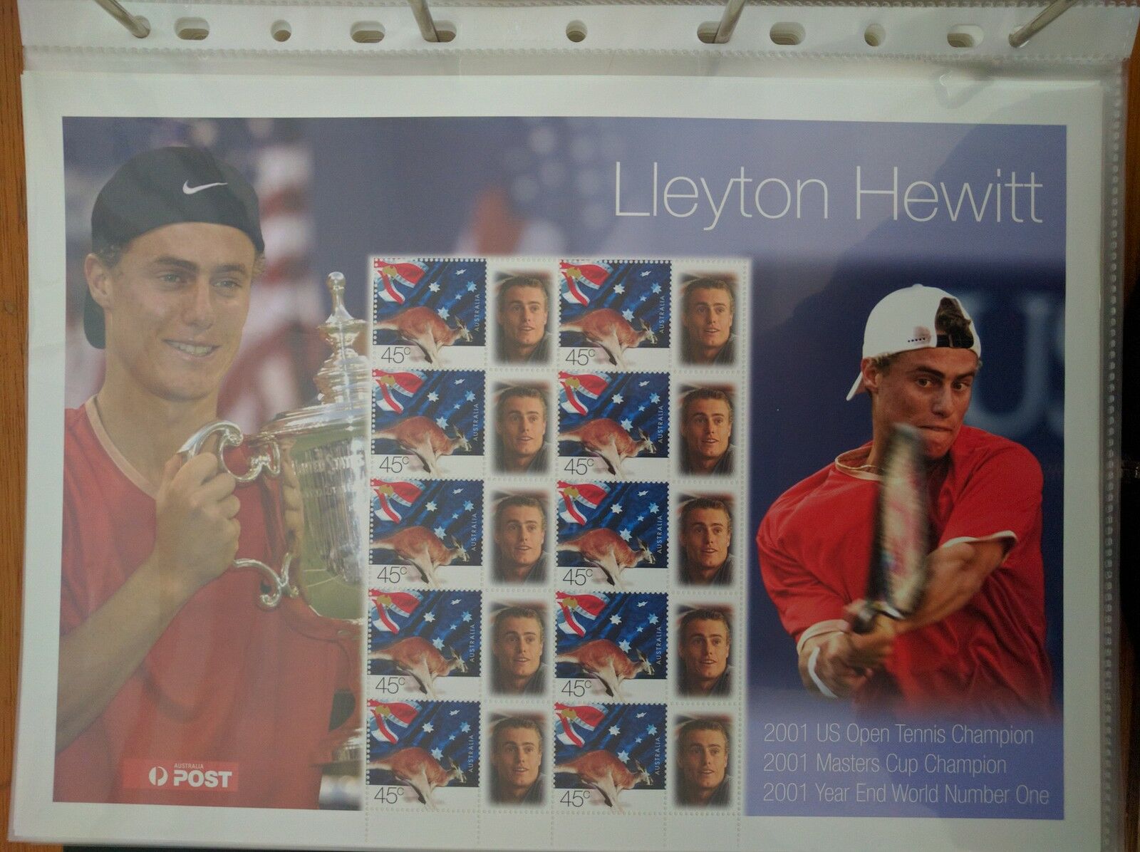 Australia SES 45c Tennis Souvenir Sheet - Lleyton Hewitt 2001 sport sportsman