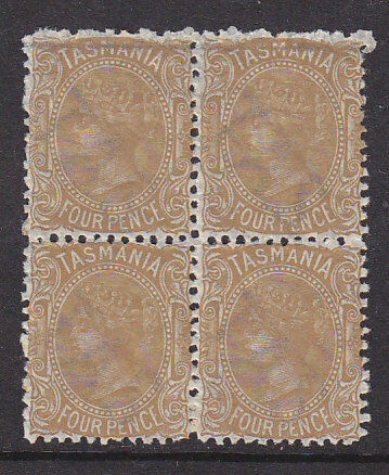 Tasmania Australian States SG 147a 4d Ochre side face Block of 4 MUH