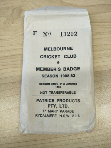 Cricket 1982-83 Season MCC Melbourne Cricket Club Members Badge No. 13202 in Original Packaging