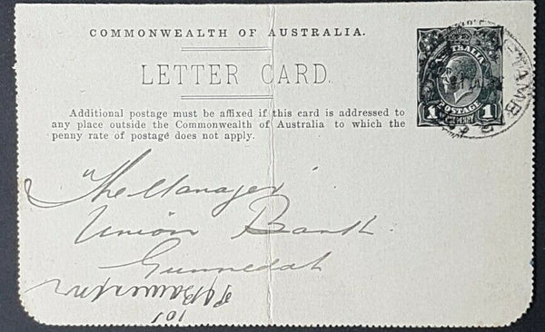 Australia Letter Card 1d KGV Billabong Riverina folded horses sheep LC 18-9