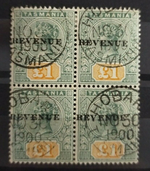Tasmania Australian States £1 postal fiscal Block Of 4 CTO Hobart, superb