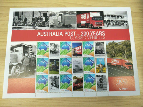 2009 Australian 55c 200 Years Australia Post Classic Vehicles Stamp Sheet