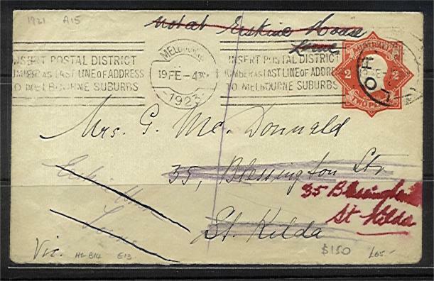 Australia Embossed Envelope 2d red KGV Octagonal postal stationery used HG14