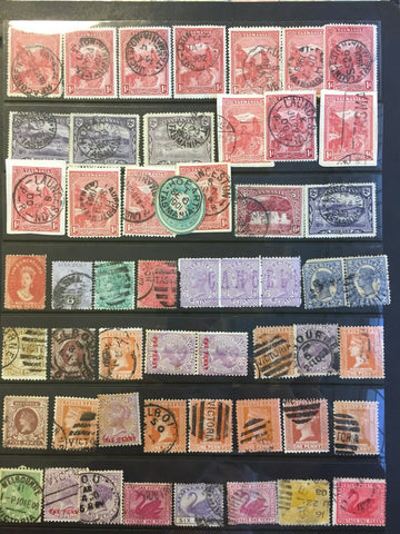 Australian States Page with 50+ Stamps Mostly Used Includes Tas Pictorials