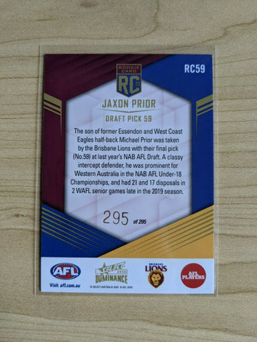2020 AFL Select Dominance Rookie Jaxon Prior Last Number 295/295