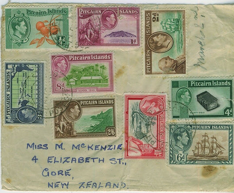 Pitcairn KGVl Cover to New Zealand, NZ Missing back flap and cut open on side