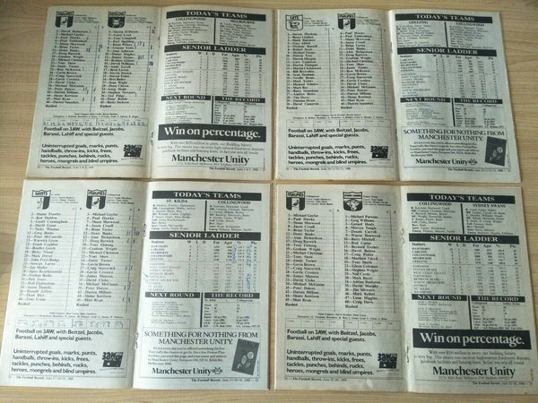 Lot Of 1988 VFL Football Records Collingwood Games x 21