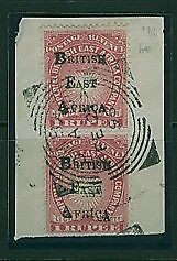 British East Africa Kenya SG 43a 1r Double Opt on piece in pair with normal U