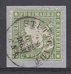 Wurttemberg German States Germany Michel 23A 6 Kr olive-green on piece