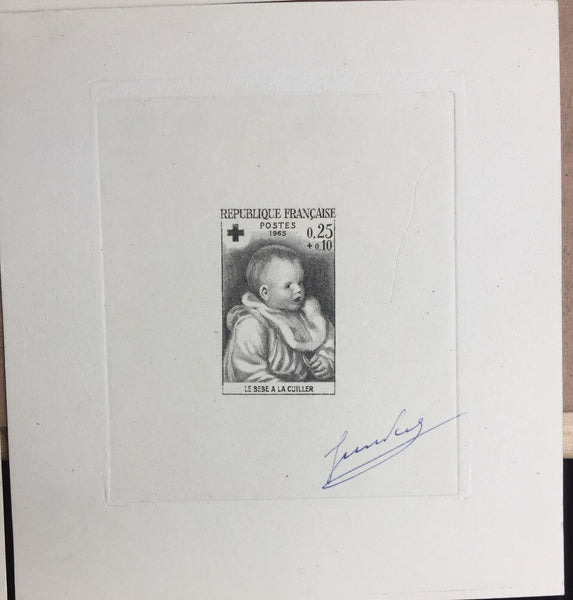 France 1965 Red Cross Fund Set. 1st, 2nd & Final State Artist Signed Die Proof