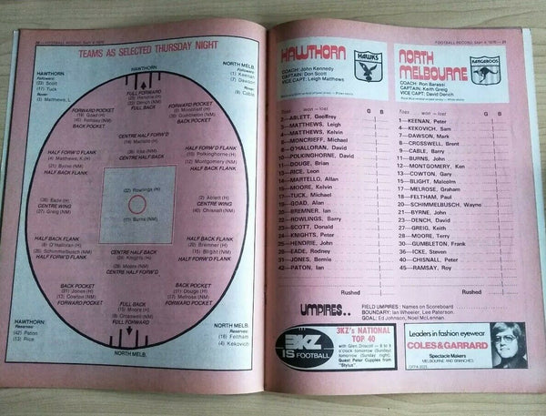 VFL 1976 Qualifying Final Football Record Hawthorn v North Melbourne with Ticket
