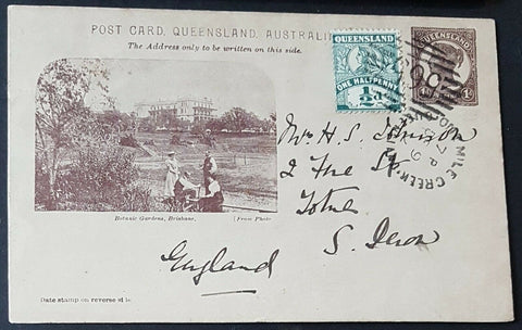 Queensland Postal Stationery Post Card 1d on buff Botanic Gardens  HG10 used