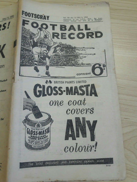 Footscray Vs Collingwood 1961 Footy Record