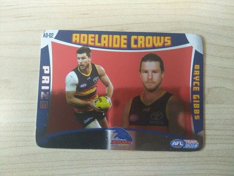 2019 AFL Team Coach Prize Card Adelaide Crows Bryce Gibbs