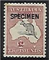 Australia SG 45 £2 Black & Rose Kangaroo 3rd Watermark overprinted SPECIMEN