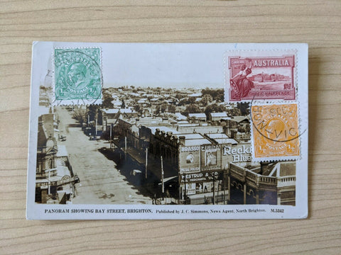 Australia 1931 Postcard Bay Street Brighton With ½d Grn, ½d Or KGV 1½d Canberra