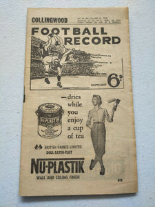 VFL 1960 June 11 Football Record Collingwood v Carlton