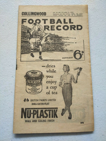 VFL 1960 June 11 Football Record Collingwood v Carlton