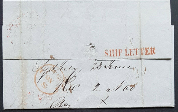 NSW Pre stamp ship letter Sydney Ju 4 1840 to London. S No.1.1840