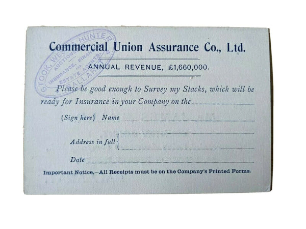 Victoria 1d Post Card Mint Commercial Union Assurance Co Ballarat J Miller Agent